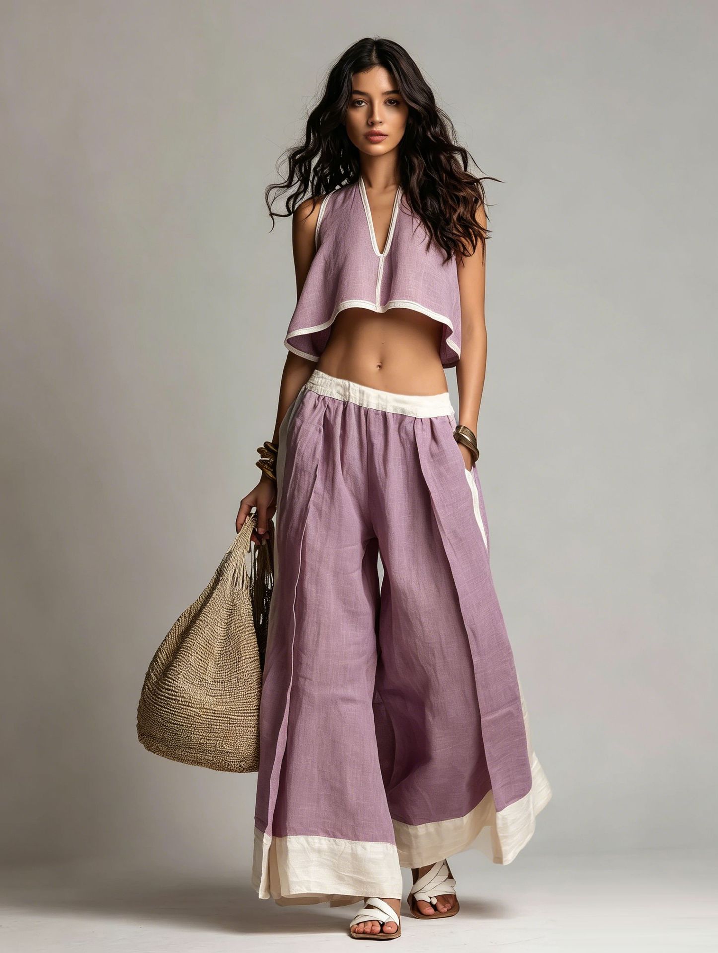 Casual Chic Solid Color Sleeveless V-Neck Set