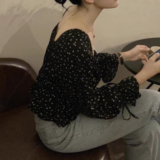 Off Shoulder Floral Chiffon Blouse