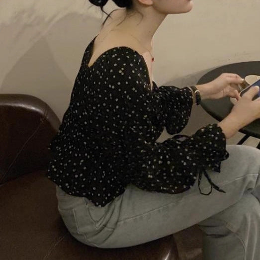 Off Shoulder Floral Chiffon Blouse