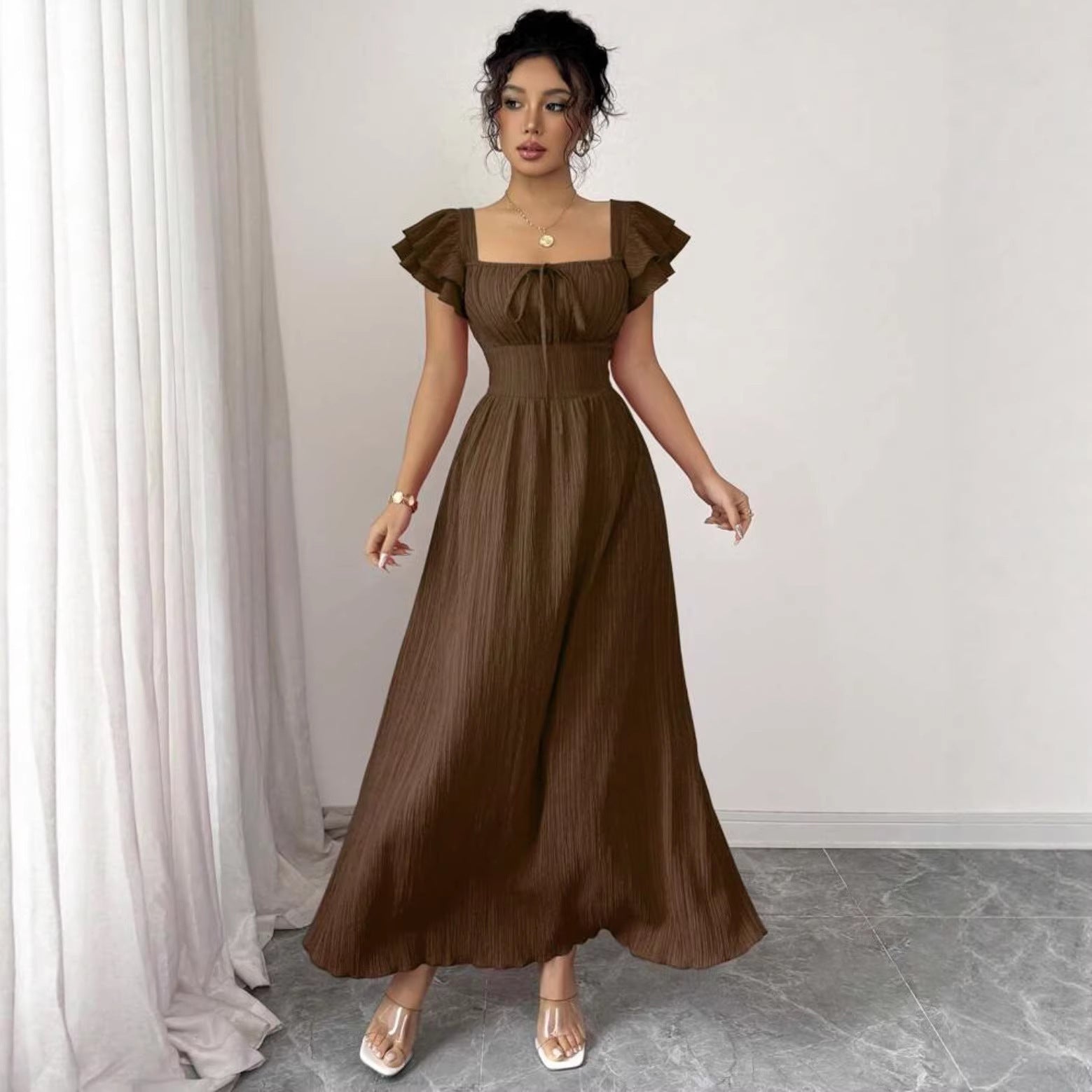 Skinny Waist Skirt Solid Color French Dress