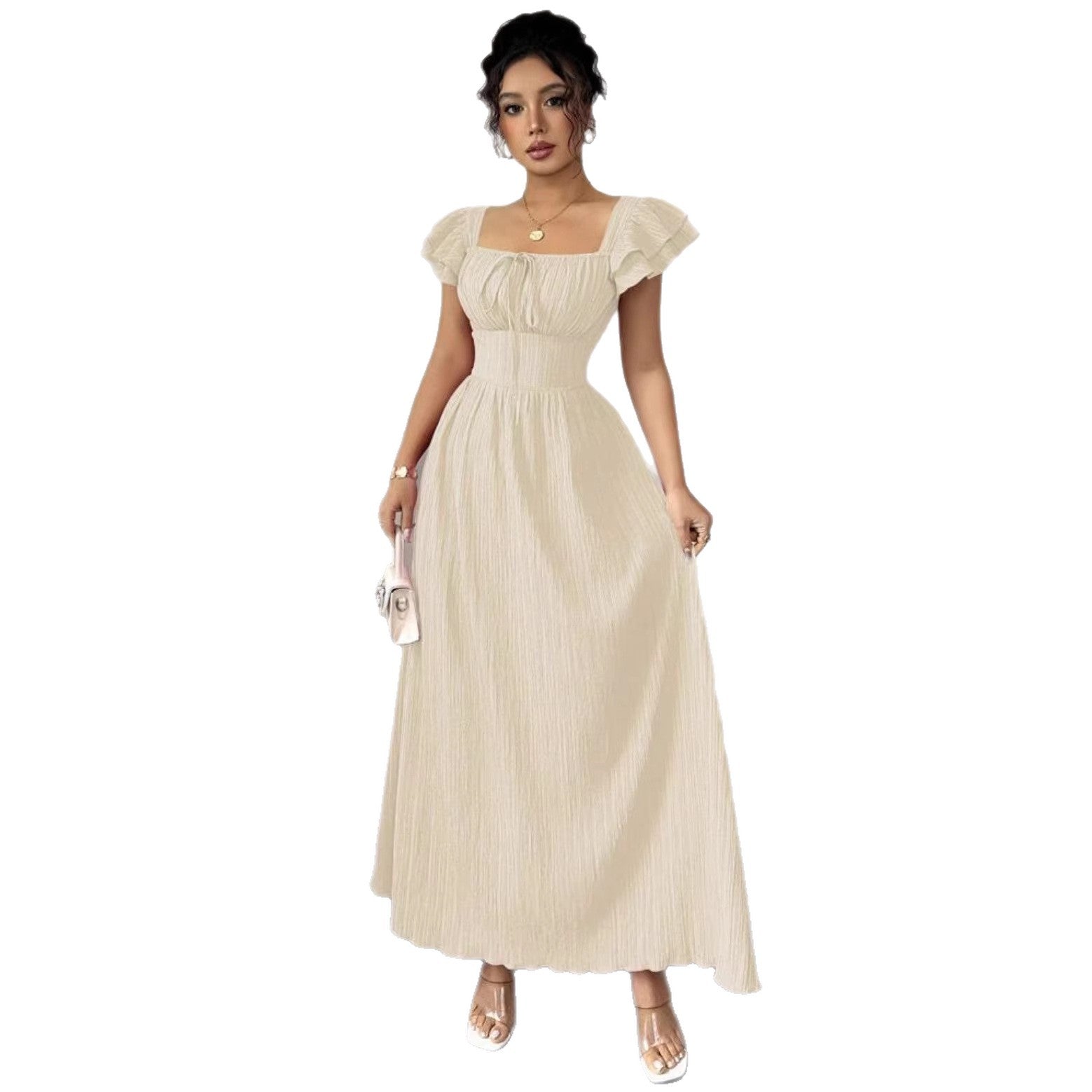 Skinny Waist Skirt Solid Color French Dress