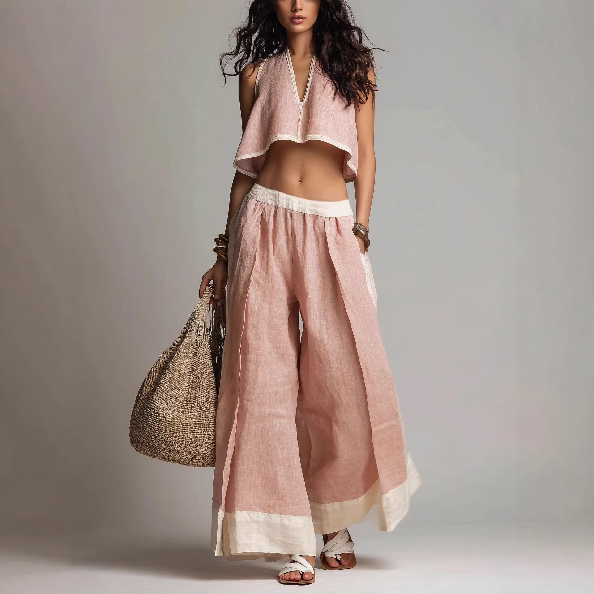Casual Chic Solid Color Sleeveless V-Neck Set
