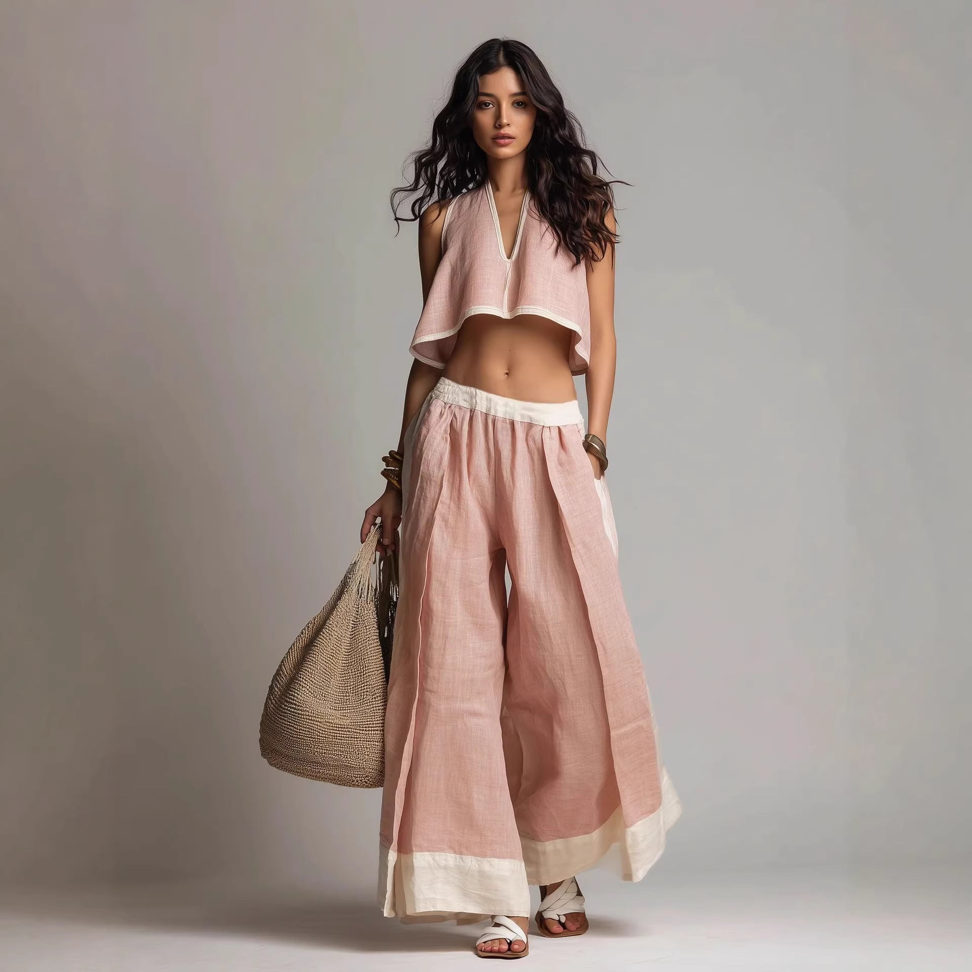Casual Chic Solid Color Sleeveless V-Neck Set