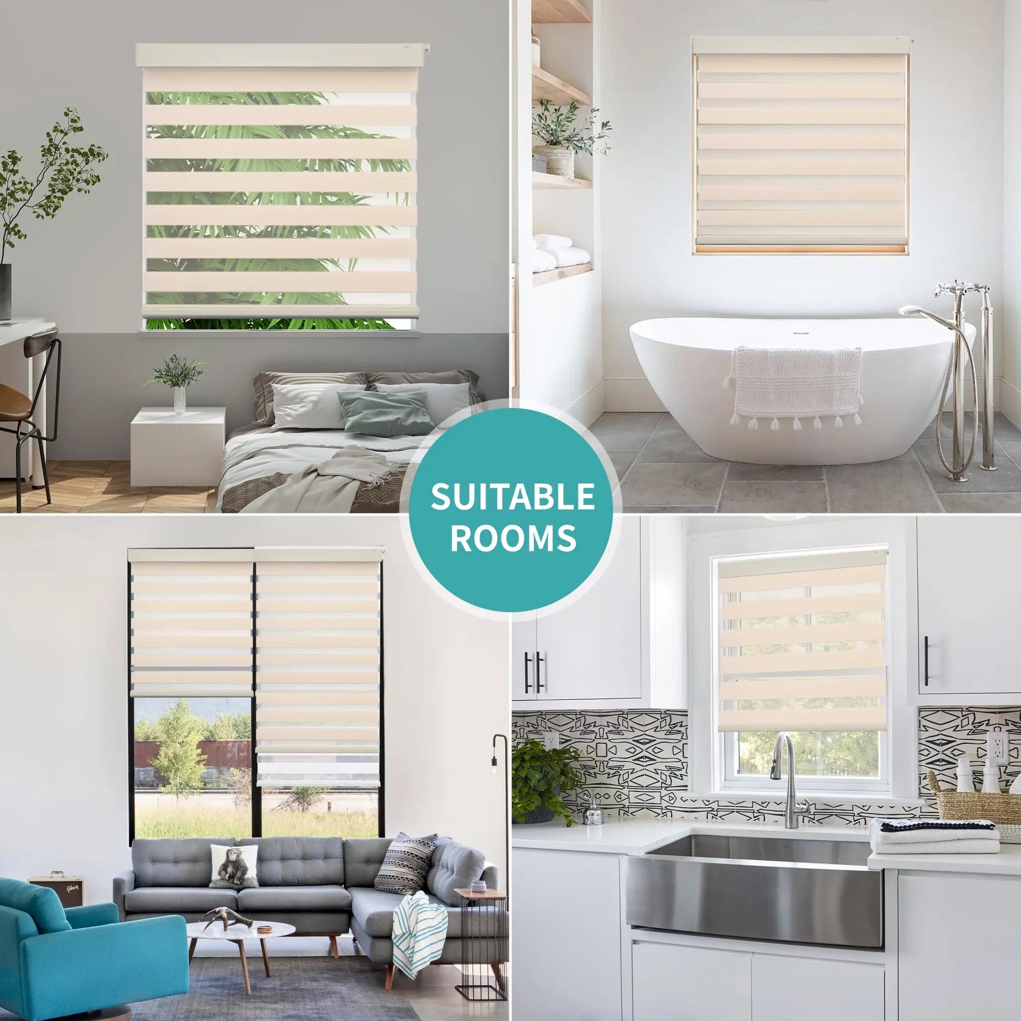 No Drill Zebra Blinds for Windows, Cordless Dual-Layer Privacy Zebra Shades for Indoor Windows, Easy to Install