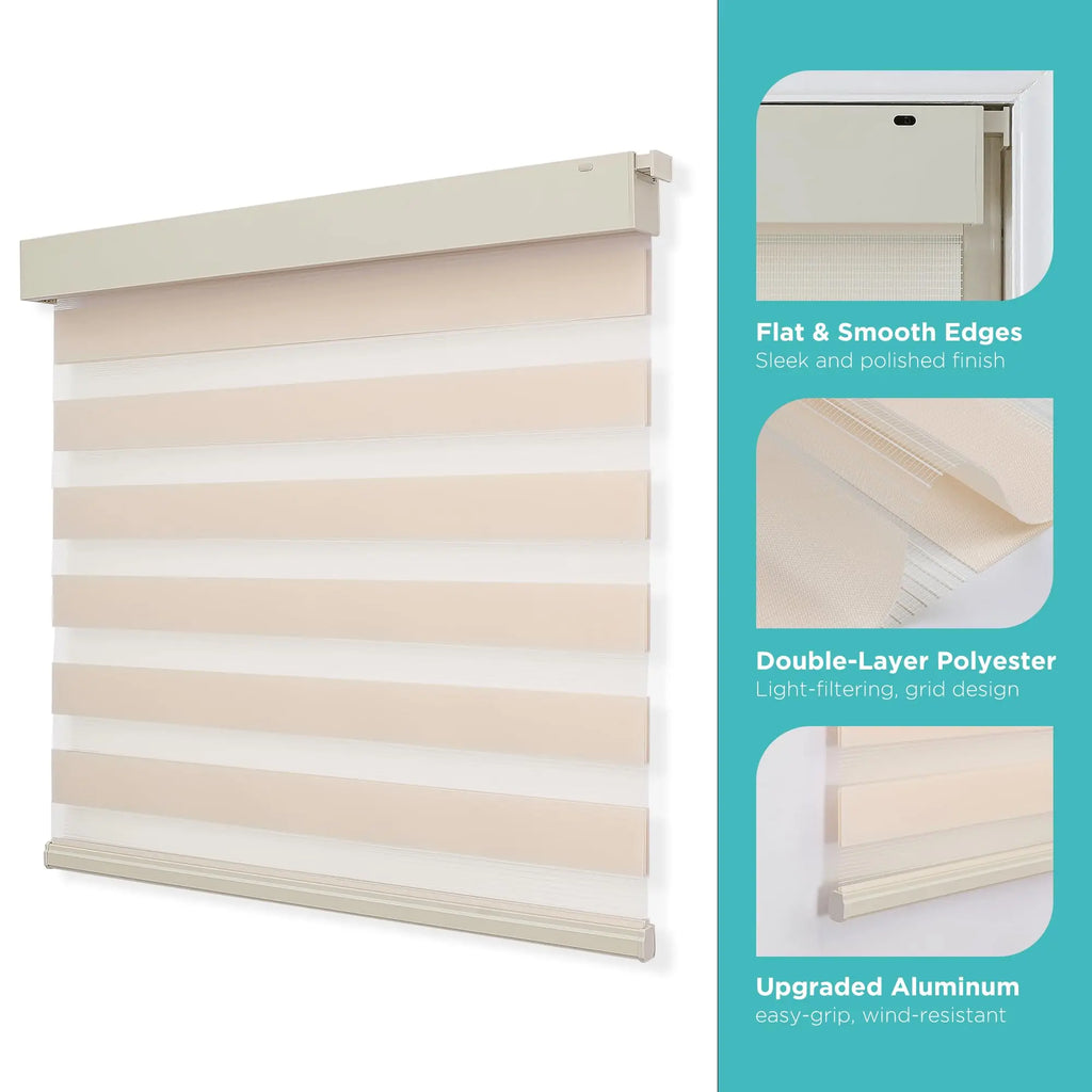No Drill Zebra Blinds for Windows, Cordless Dual-Layer Privacy Zebra Shades for Indoor Windows, Easy to Install