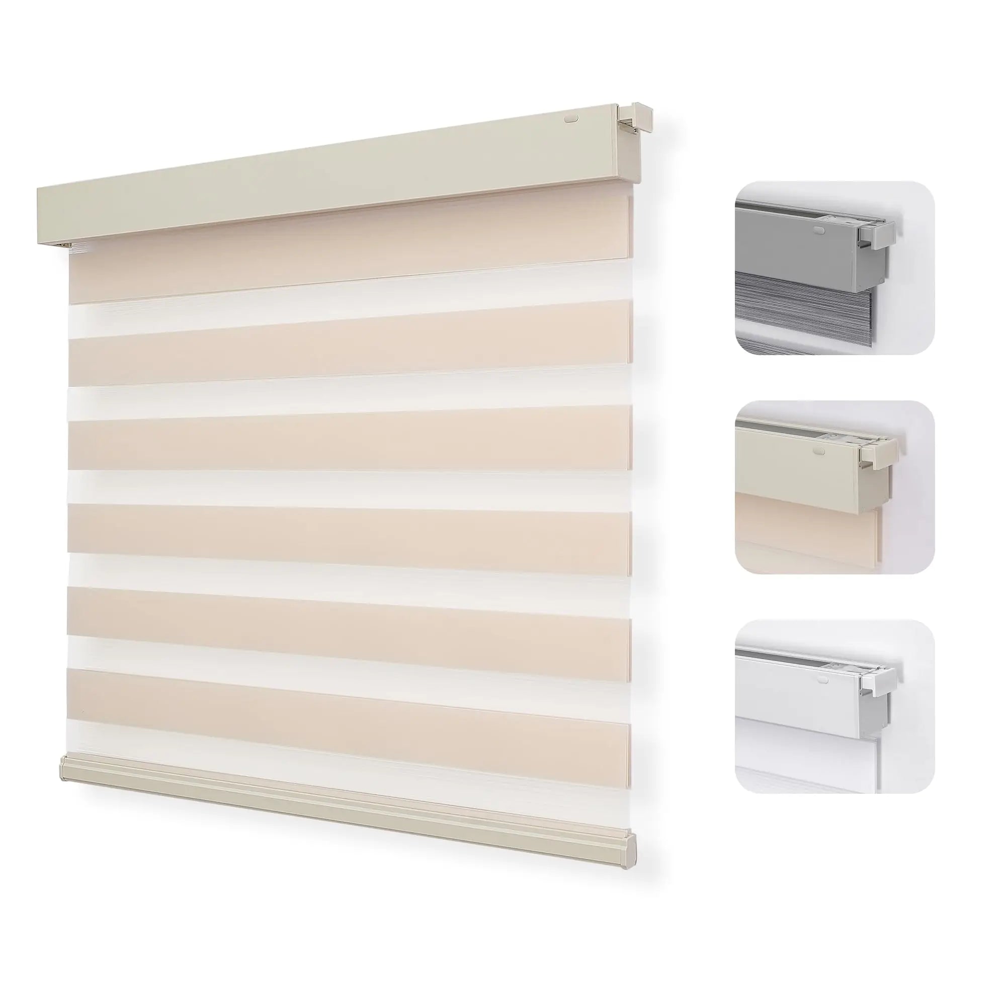 No Drill Zebra Blinds for Windows, Cordless Dual-Layer Privacy Zebra Shades for Indoor Windows, Easy to Install