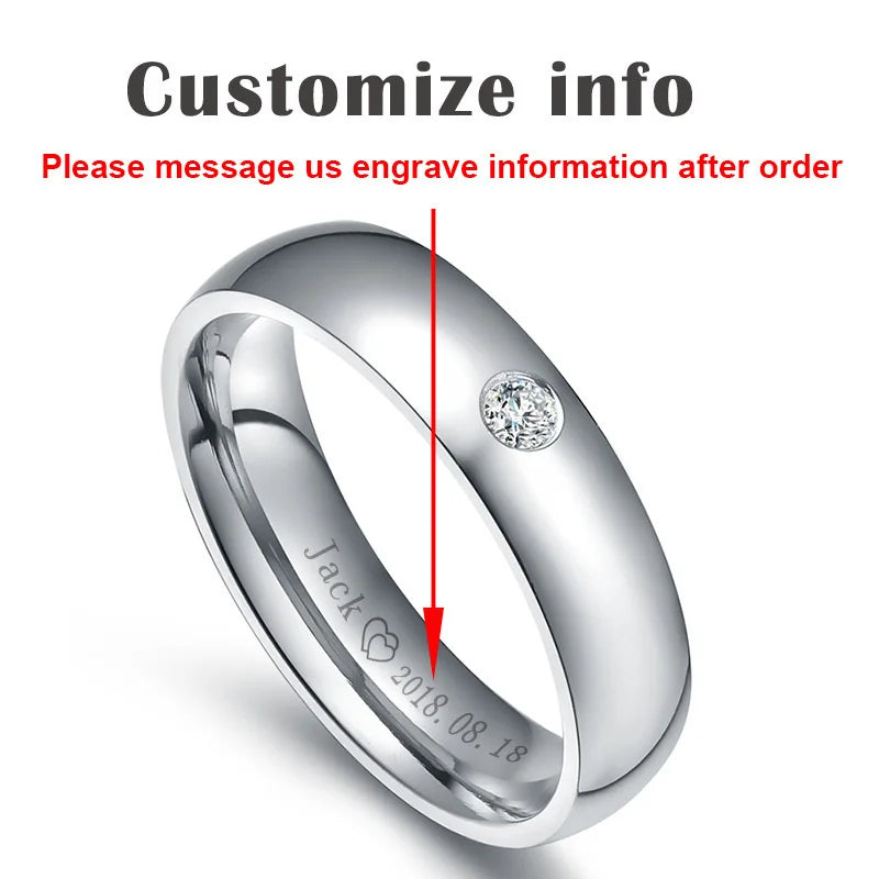 Vnox Classic Wedding Rings for Women Men Gold Color Stainless Steel Couple Band Anniversary Personalized Name Lovers Gift