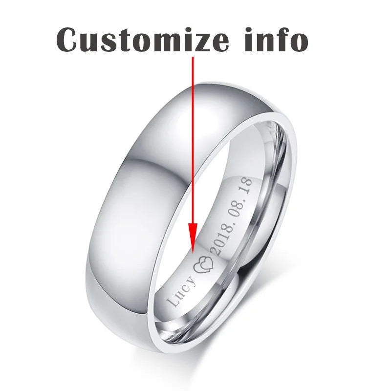 Vnox Classic Wedding Rings for Women Men Gold Color Stainless Steel Couple Band Anniversary Personalized Name Lovers Gift
