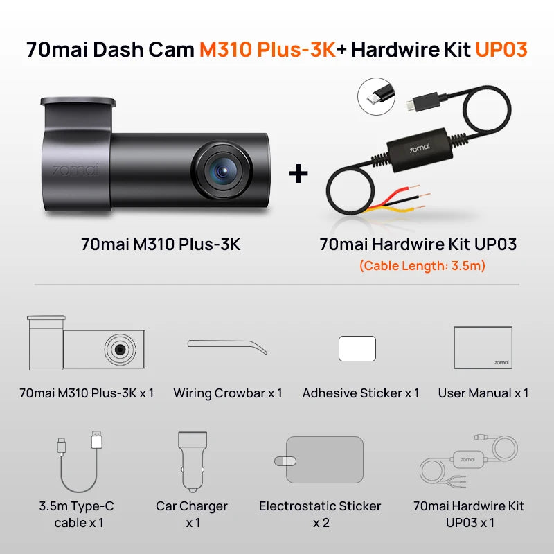 New 70mai Dash Cam M310 Plus 3K 1620P WDR Voice Control 139°FOV Car DVR 70mai M310 Plus 3K Car Recorder Parking Monitor