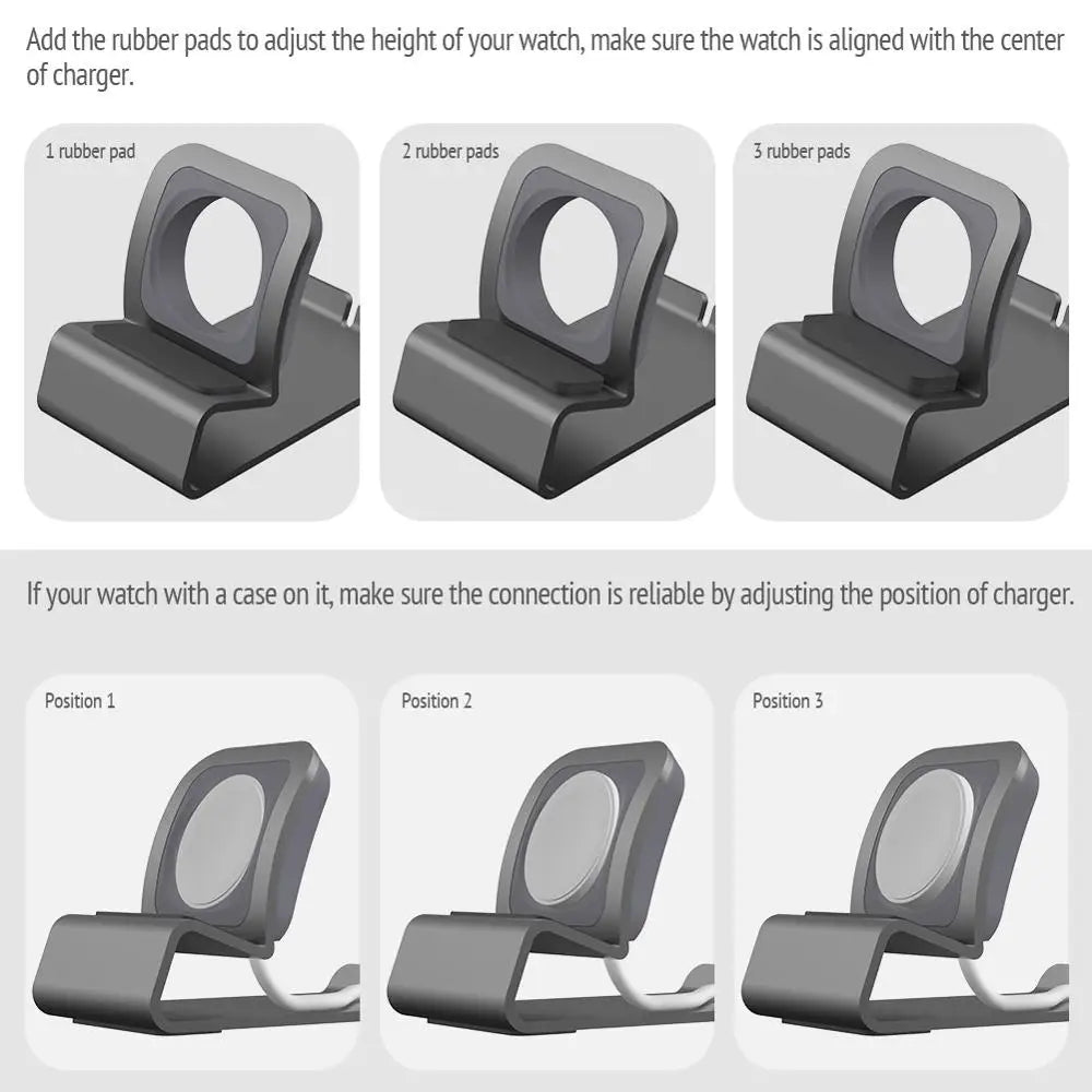 Aluminum Charger Stand for Apple Watch,Dock Station Charging Holder for iWatch Ultra 1 2/10/9/SE/8/7/6/5/4/3/2/1 Silicon Bracket