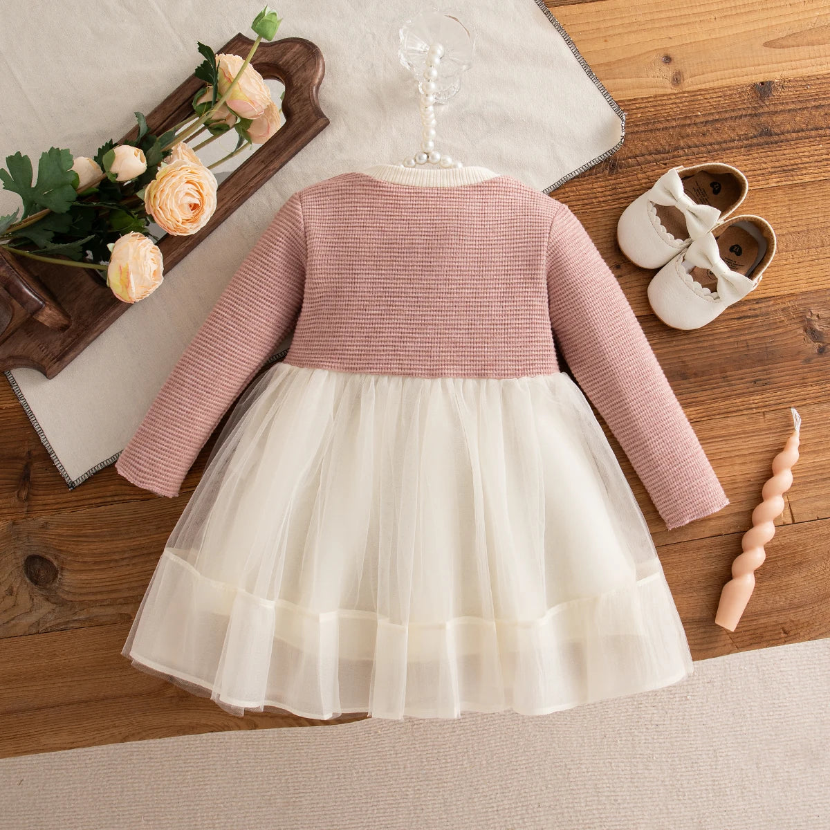 Baby Girl Dress Spring And Autumn Bow Knitted Mesh Long Sleeve Girl Dress Cute Princess Dress For Girls Baby Girl Clothes
