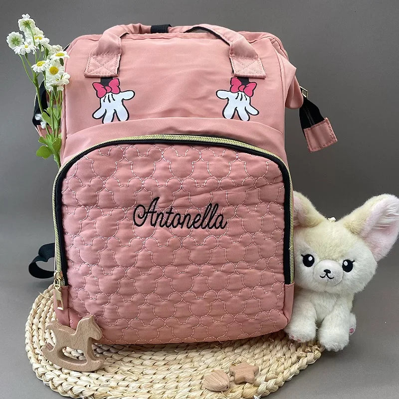 Custom Baby Name Mommy Bag Multi-functional Double Shoulder Storage Diaper Backpack for Outdoor Traveling Mom Gift