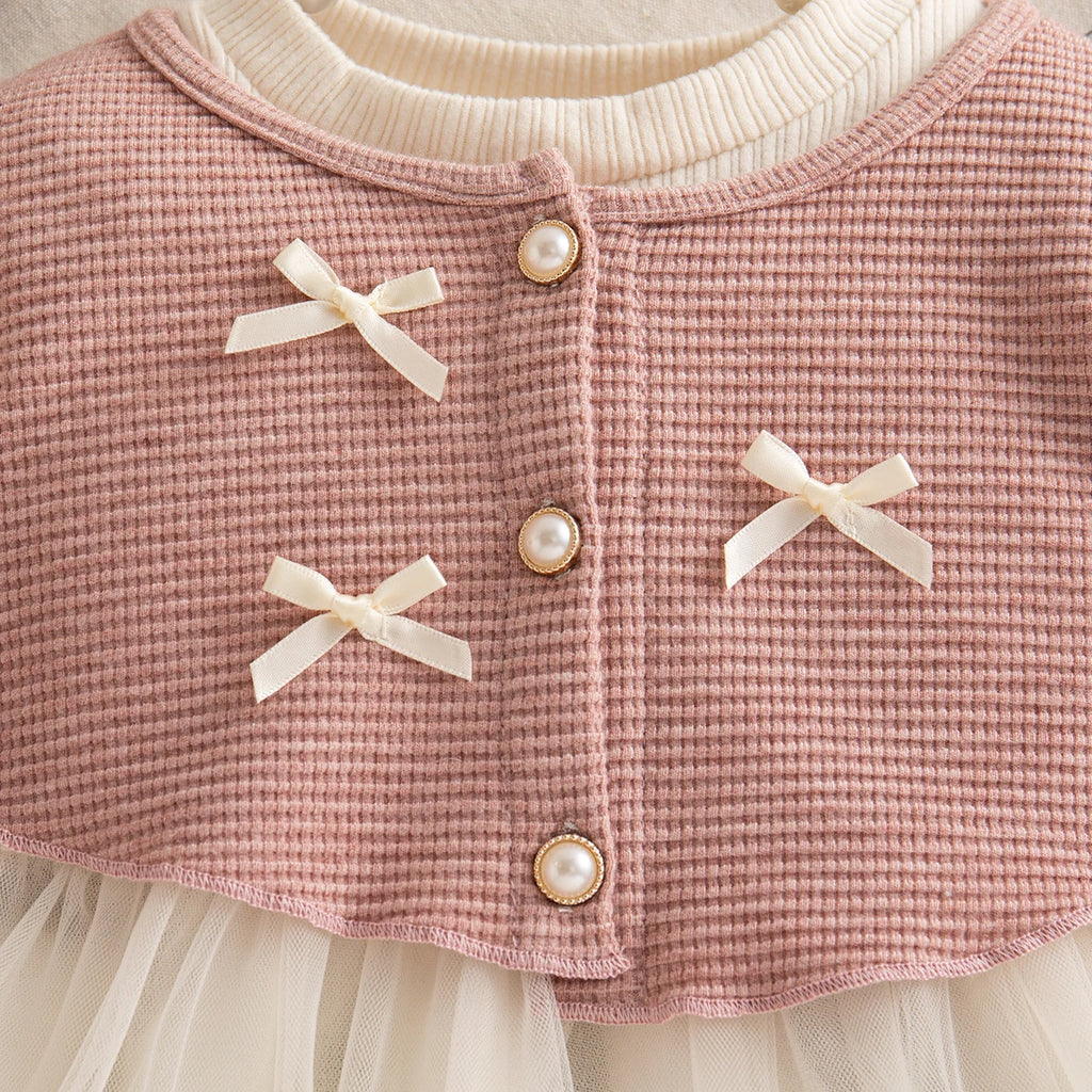 Baby Girl Dress Spring And Autumn Bow Knitted Mesh Long Sleeve Girl Dress Cute Princess Dress For Girls Baby Girl Clothes