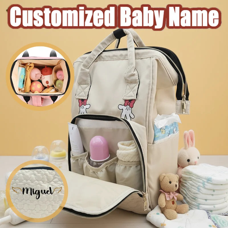 Custom Baby Name Mommy Bag Multi-functional Double Shoulder Storage Diaper Backpack for Outdoor Traveling Mom Gift