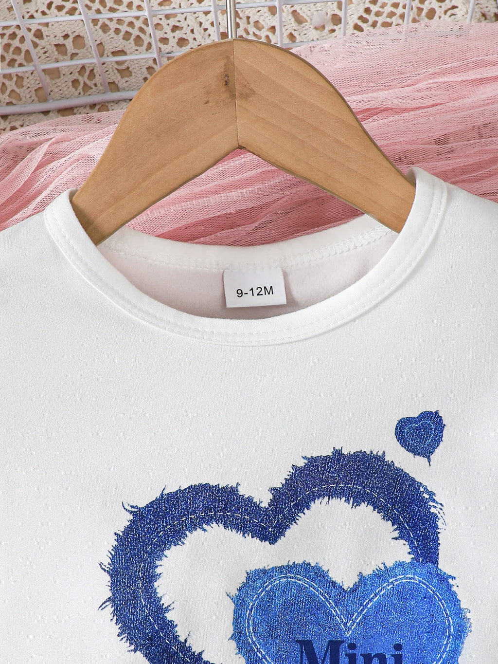 Summer  0-3  Years  Old  Infant  Baby  Girls  Peach  Heart   Printed  Short  Sleeved  Top  And  Denim  Printed  Pants   2-Piece