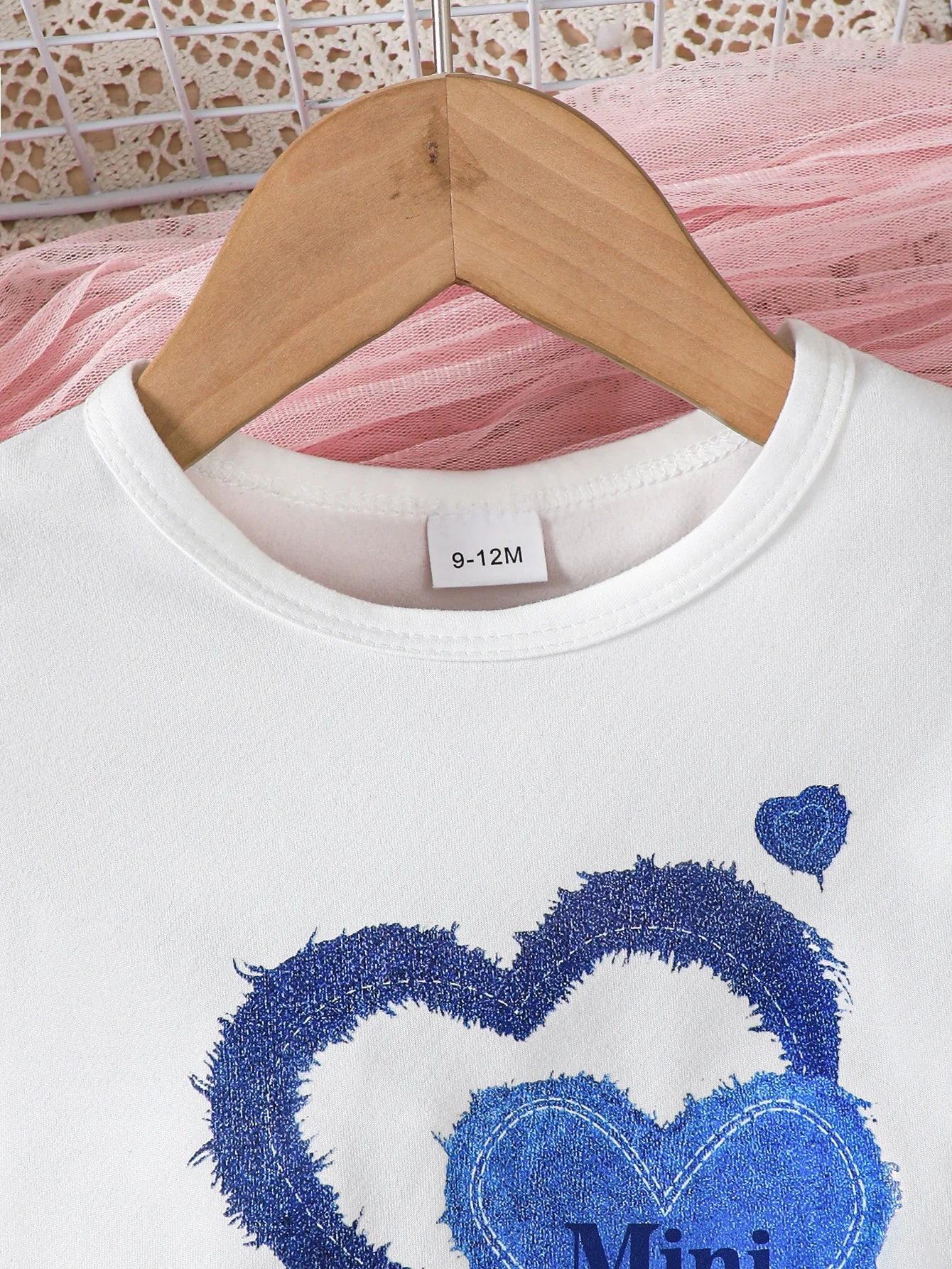 Summer  0-3  Years  Old  Infant  Baby  Girls  Peach  Heart   Printed  Short  Sleeved  Top  And  Denim  Printed  Pants   2-Piece