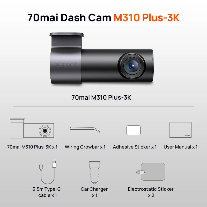 New 70mai Dash Cam M310 Plus 3K 1620P WDR Voice Control 139°FOV Car DVR 70mai M310 Plus 3K Car Recorder Parking Monitor