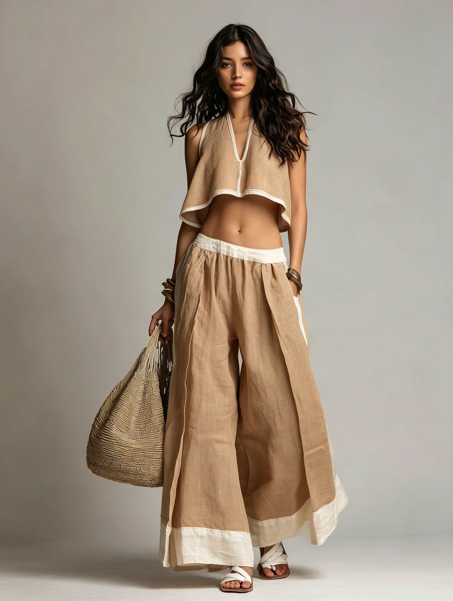 Casual Chic Solid Color Sleeveless V-Neck Set