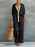 Contrast-color Casual Solid-color Loose Pants Two-piece Set