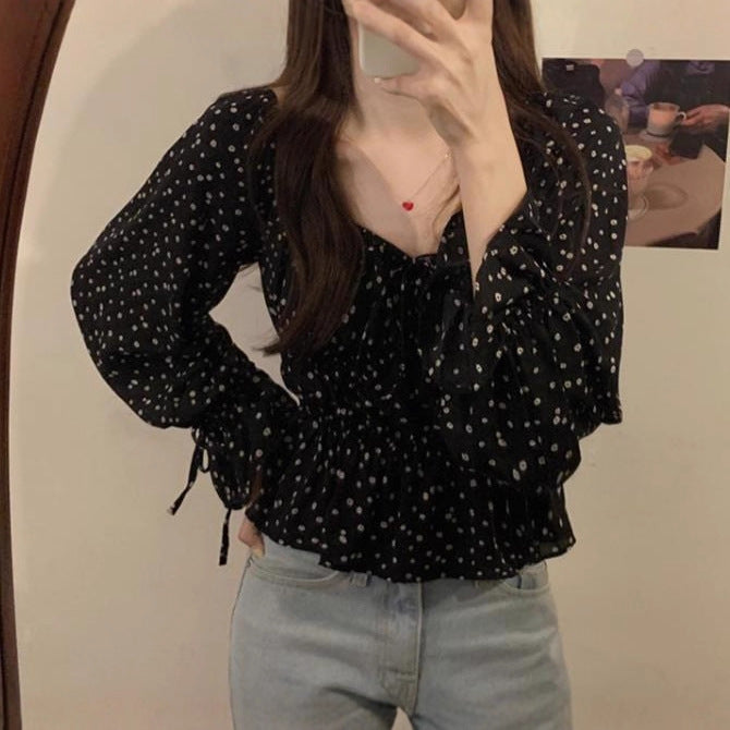Off Shoulder Floral Chiffon Blouse