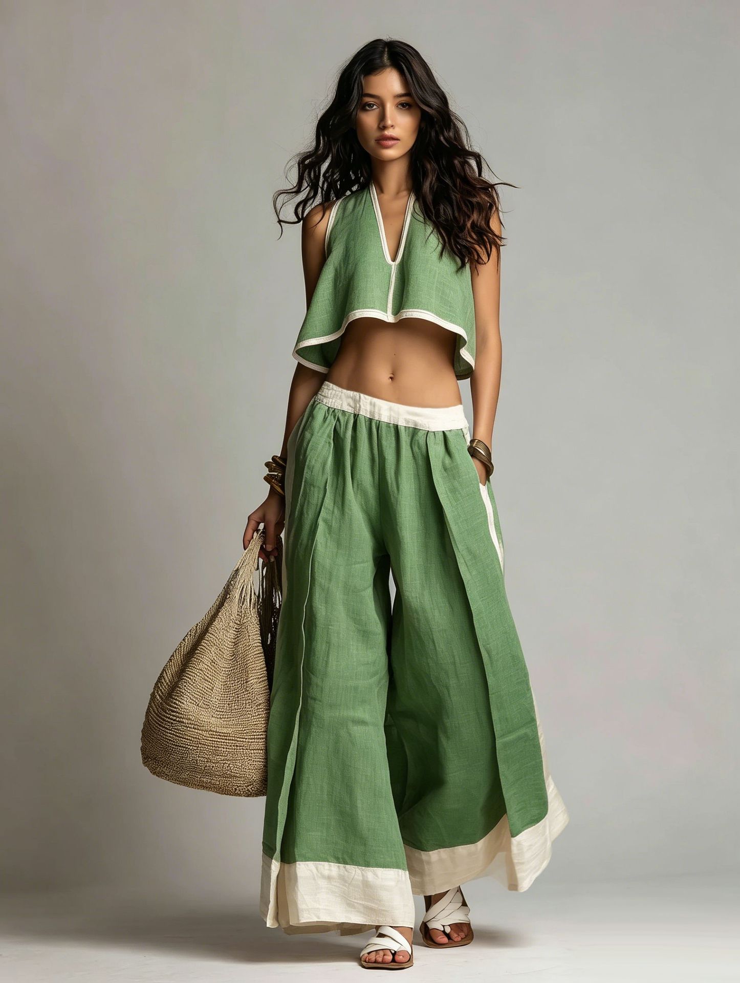 Casual Chic Solid Color Sleeveless V-Neck Set